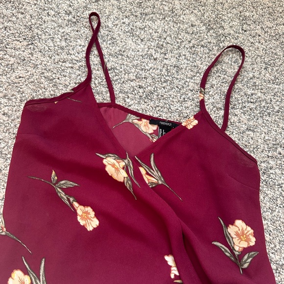 Forever 21 dark red floral spaghetti strap top - Picture 6 of 13